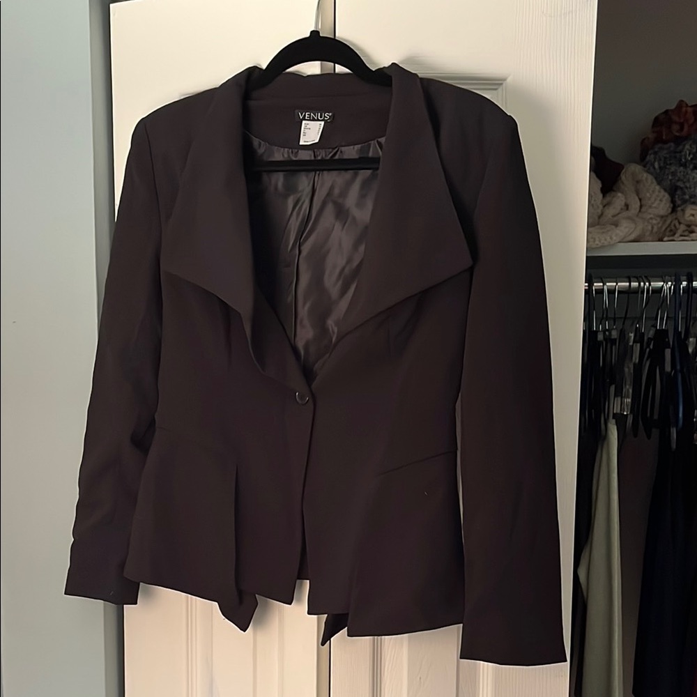 VENUS Black Blazer Asymmetrical Suit Jacket